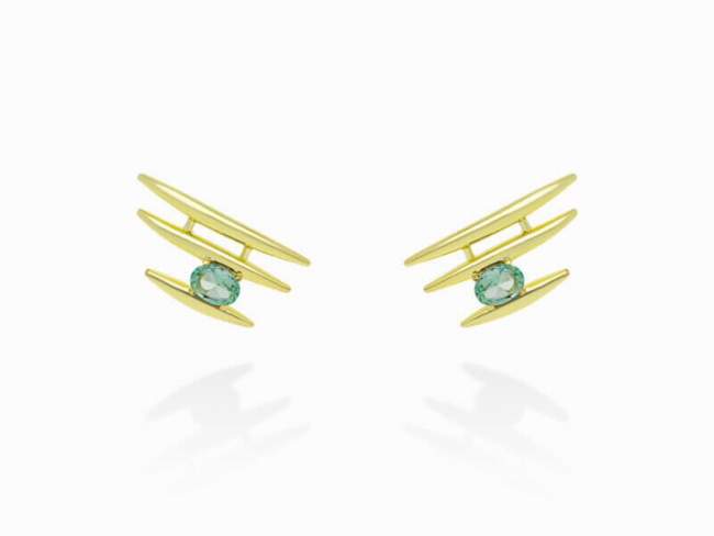 Pendiente trepador Galaxy triple verde en plata dorada de Marina Garcia Joyas en plata Pendientes de plata de primera ley (925) chapada en oro amarillo de 18kt con piedra sintetica color 