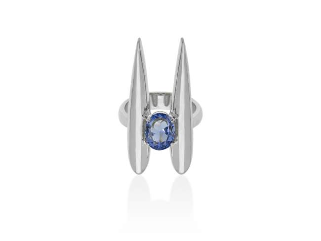 Ring Galaxy doble blue in silver de Marina Garcia Joyas en plata Ring in rhodium plated 925 sterling silver with synthetic stone in 