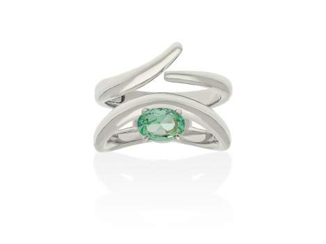 Anillo Galaxy curvo verde en plata