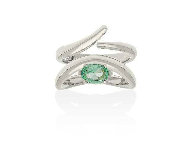 Ring Galaxy curvo green in silver de Marina Garcia Joyas en plata Ring in rhodium plated 925 sterling silver with synthetic stone in 