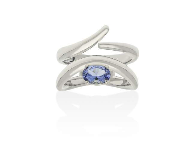 Ring Galaxy curvo blue in silver de Marina Garcia Joyas en plata Ring in rhodium plated 925 sterling silver with synthetic stone in 