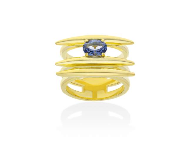 Ring Galaxy triple blue in golden silver de Marina Garcia Joyas en plata Ring in 18kt yellow gold plated 925 sterling silver with synthetic stone in 