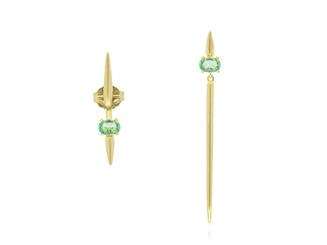 Earrings Galaxy pincho green in golden silver de Marina Garcia Joyas en plata Earrings in 18kt yellow gold plated 925 sterling silver with synthetic stone in 