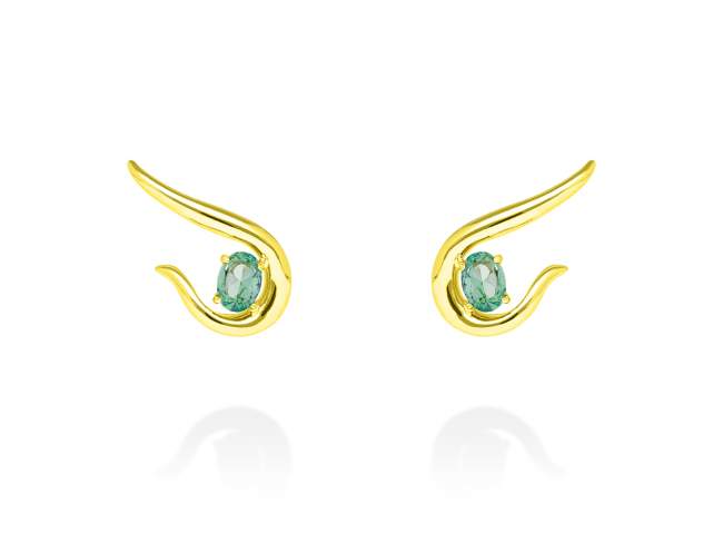 Pendiente trepador Galaxy curvo verde en plata dorada de Marina Garcia Joyas en plata Pendientes de plata de primera ley (925) chapada en oro amarillo de 18kt con piedra sintetica color 