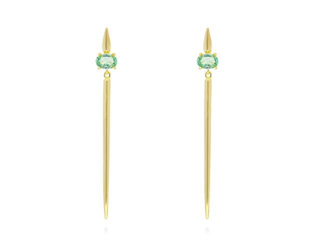 Pendientes Galaxy pincho verde en plata dorada de Marina Garcia Joyas en plata Pendientes de plata de primera ley (925) chapada en oro amarillo de 18kt con piedra sintetica color 