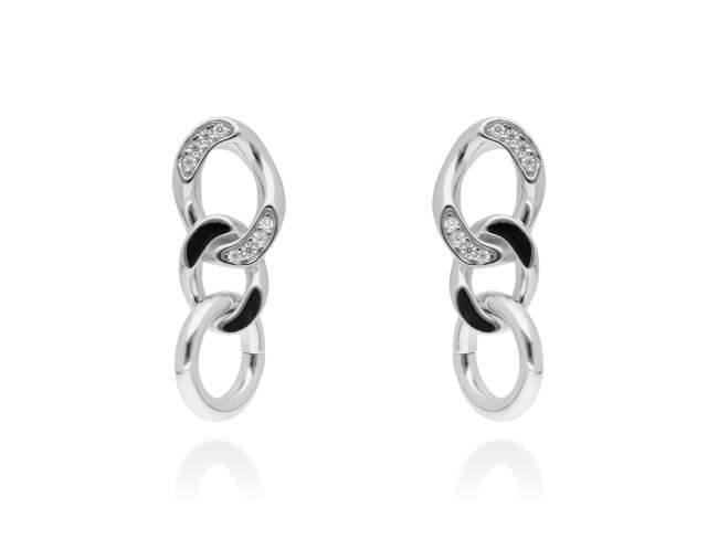 Earrings Link piedras  in silver de Marina Garcia Joyas en plata Earrings in rhodium plated 925 sterling silver and white cubic zirconia. (size: 30 X 10 mm.)