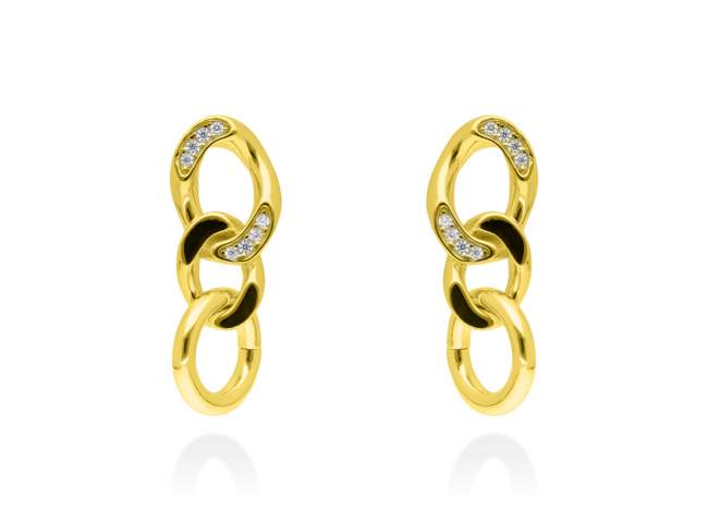 Earrings Link piedras  in golden silver de Marina Garcia Joyas en plata Earrings in 18kt yellow gold plated 925 sterling silver and white cubic zirconia. (size: 30 X 10 mm.)