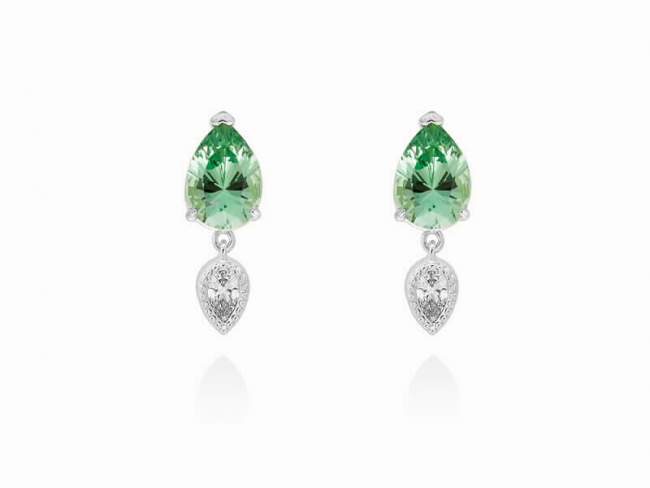 Earrings IRIA green in silver de Marina Garcia Joyas en plata Earrings in rhodium plated 925 sterling silver with white cubic zirconia and synthetic stone in emerald color.  (size: 2,1 cm.)