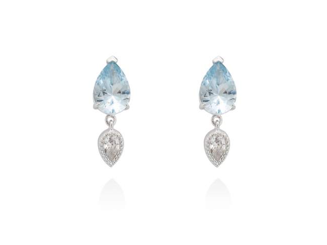 Earrings IRIA aquamarine in silver de Marina Garcia Joyas en plata Earrings in rhodium plated 925 sterling silver, white cubic zirconia and synthetic stone in aquamarine color. (size: 2,1 cm.)