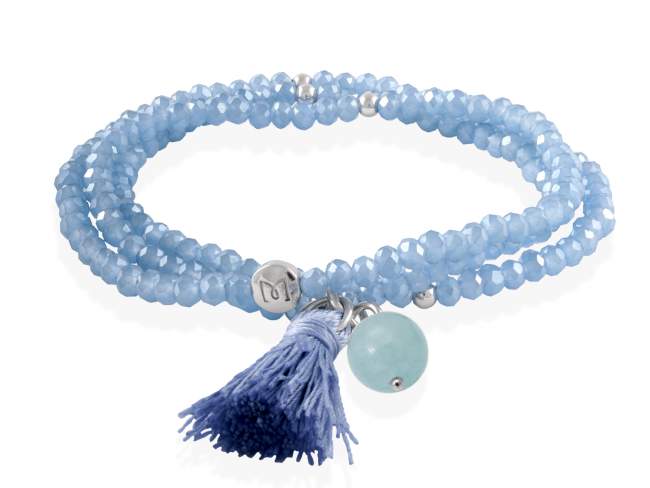 Bracelet ZEN BLUE mit Edelstein de Marina Garcia Joyas en plata Armband in Silber (925) rhodiniert, mit elastischem Silikonband und facettiertem Strassglas, mit Aquamarin. Mittel 17 cm. (51 cm insgesamt)