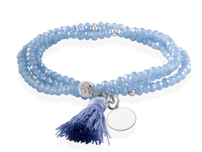 Bracelet ZEN BLUE mit medal de Marina Garcia Joyas en plata Armband in Silber (925) rhodiniert, mit elastischem Silikonband und facettiertem Strassglas, mit medal. Mittel 17 cm. (51 cm insgesamt)