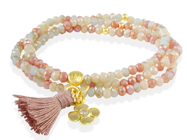 Bracelet ZEN MAKE UP with flower de Marina Garcia Joyas en plata Bracelet in 925 sterling silver plated with 18kt yellow gold, with elastic silicone band and faceted strass glass, with flower charm. Medium size 17 cm. (51 cm total)