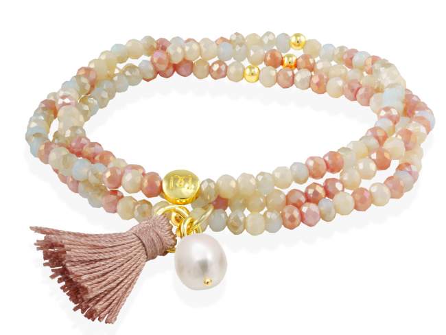 Bracelet ZEN MAKE UP with pearl de Marina Garcia Joyas en plata Bracelet in 925 sterling silver plated with 18kt yellow gold, with elastic silicone band and faceted strass glass, with natural freshwater pearl. Medium size 17 cm. (51 cm total)