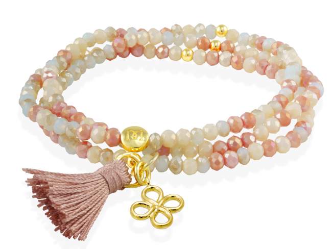 Bracelet ZEN MAKE UP with lucky clover de Marina Garcia Joyas en plata Bracelet in 925 sterling silver plated with 18kt yellow gold, with elastic silicone band and faceted strass glass, with lucky clover. Medium size 17 cm. (51 cm total)