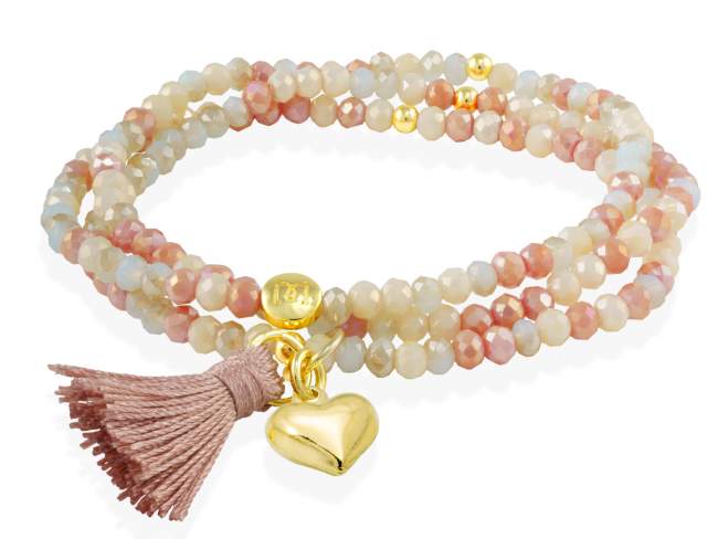 Bracelet ZEN MAKE UP with heart charm de Marina Garcia Joyas en plata Bracelet in 925 sterling silver plated with 18kt yellow gold, with elastic silicone band and faceted strass glass, with heart charm. Medium size 17 cm. (51 cm total)