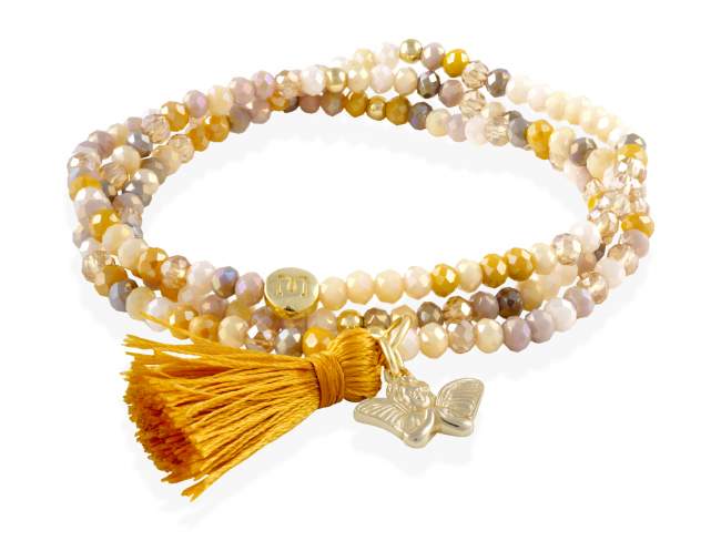 Pulsera ZEN PIEDRA con angel de Marina Garcia Joyas en plata Pulsera de plata de primera ley (925) chapada en oro amarillo de 18kt, con nucleo de silicona elástica y cristal de strass facetado, con charm angel. Talla media de 17 cm. (51 cm. total)