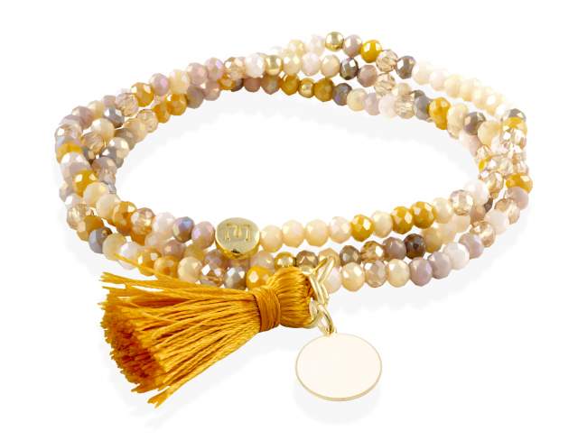 Pulsera ZEN PIEDRA con chapa de Marina Garcia Joyas en plata Pulsera de plata de primera ley (925) chapada en oro amarillo de 18kt, con nucleo de silicona elástica y cristal de strass facetado, con chapa. Talla media de 17 cm. (51 cm. total)