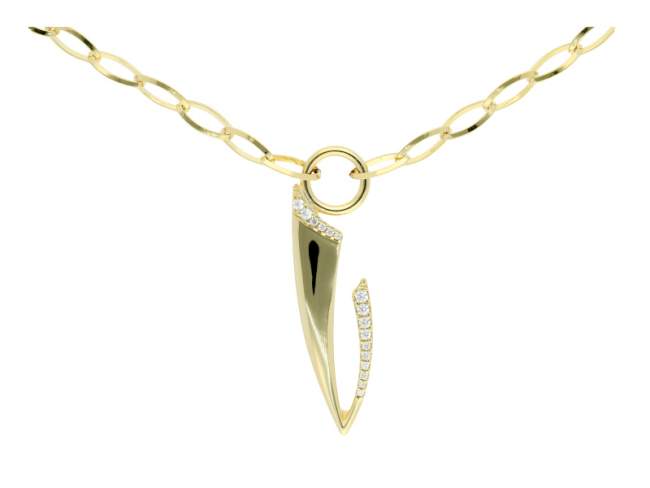 Gargantilla Palm  en plata dorada de Marina Garcia Joyas en plata Gargantilla de plata de primera ley (925) chapada en oro amarillo de 18kt con circonita blanca. (Largo de gargantilla: 5,5 cm. Tamaño del colgante: 45 cm.)