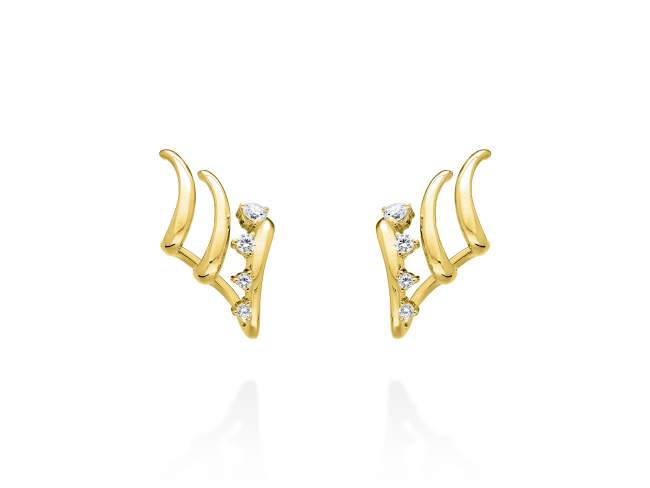 Pendientes de plata trepador triple aro y circonita blanca de Marina Garcia Joyas en plata Pendientes de plata de primera ley (925) chapada en oro amarillo de 18kt con circonita blanca. (tamaño: 2,5 x 1,5 cm.)