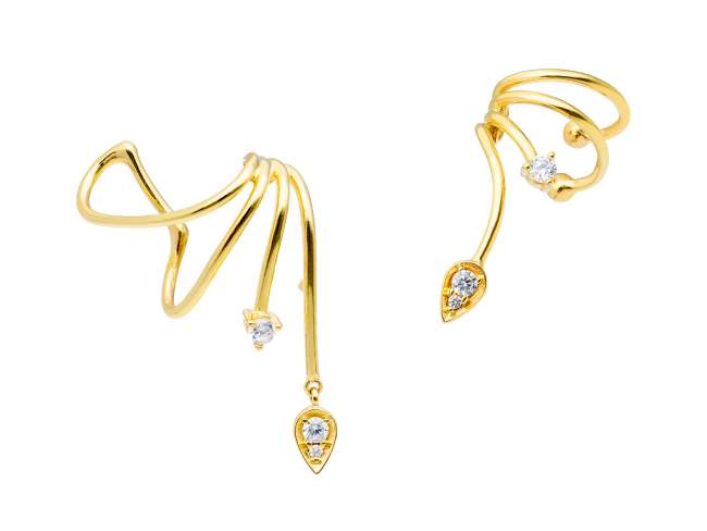 Climber Earring Saut  in golden silver de Marina Garcia Joyas en plata Earrings in 18kt yellow gold plated 925 sterling silver with white cubic zirconia. (size: 3 x 1,5 cm.)