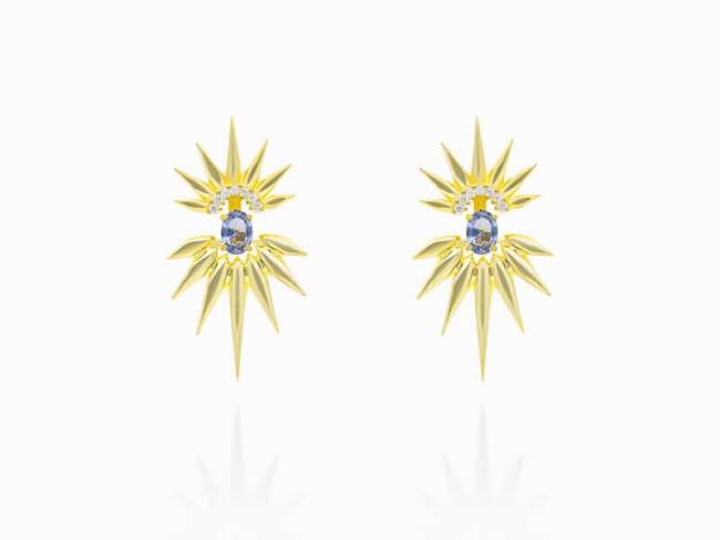 Pendientes Aro Galaxy doble azul en plata dorada de Marina Garcia Joyas en plata Pendientes de plata de primera ley (925) chapada en oro amarillo de 18kt con piedra sintetica color 