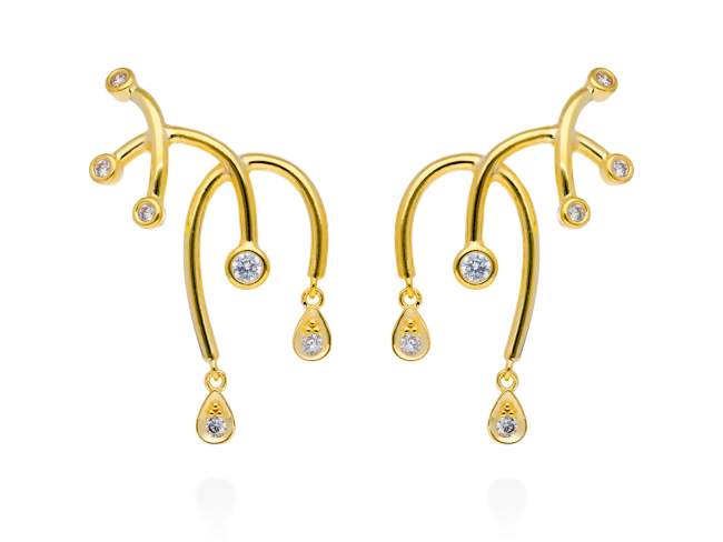 Pendiente trepador Mistral  en plata dorada de Marina Garcia Joyas en plata Pendientes de plata de primera ley (925) chapada en oro amarillo de 18kt y circonita blanca. (tamaño: 3 x 2,8 cm.)