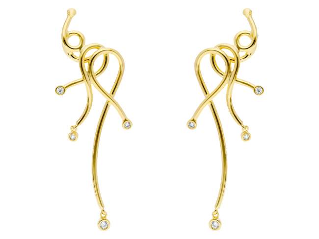 Climber Earring Mistral XL  in golden silver de Marina Garcia Joyas en plata Climber Earrings in 18kt yellow gold plated 925 sterling silver and white cubic zirconia. (size:  7 x 2,3 cm.)