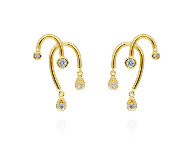 Earrings Mistral piedras  in golden silver de Marina Garcia Joyas en plata Earrings in 18kt yellow gold plated 925 sterling silver and white cubic zirconia. (size: 2,7 x 1,5 cm.)