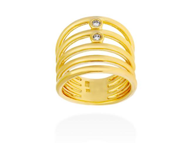 Anillo de plata multiaros con circonitas de Marina Garcia Joyas en plata Anillo de plata de primera ley (925) chapada en oro amarillo de 18kt y circonita blanca.