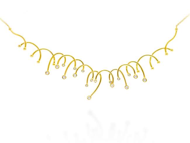 Chocker de plata articulado con circonitas de Marina Garcia Joyas en plata Gargantilla de plata de primera ley (925) chapada en oro amarillo de 18kt y circonita blanca. (largo: 40+3 cm.)