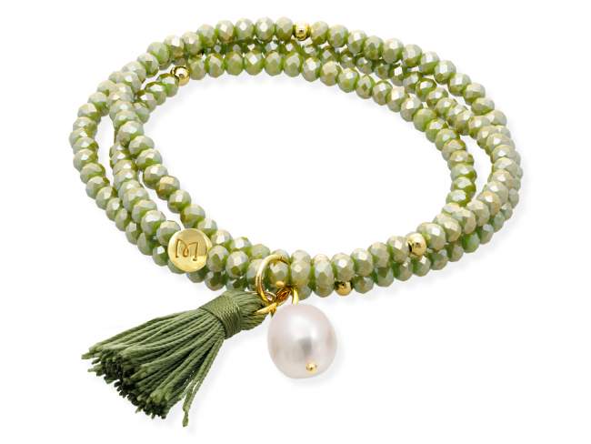 Bracelet ZEN AMAZONIA with pearl de Marina Garcia Joyas en plata Bracelet in 925 sterling silver plated with 18kt yellow gold, with elastic silicone band and faceted strass glass, with natural freshwater pearl. Medium size 17 cm. (51 cm total)