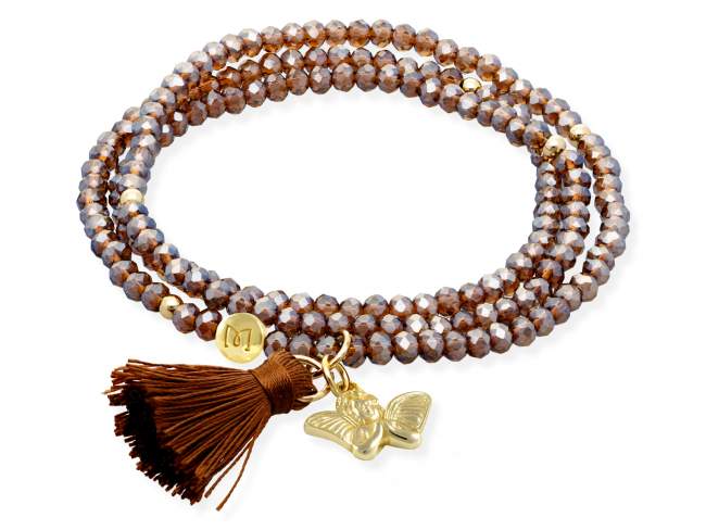 Bracelet ZEN MOKA with angel de Marina Garcia Joyas en plata Bracelet in 925 sterling silver plated with 18kt yellow gold, with elastic silicone band and faceted strass glass, with angel charm. Medium size 17 cm. (51 cm total)