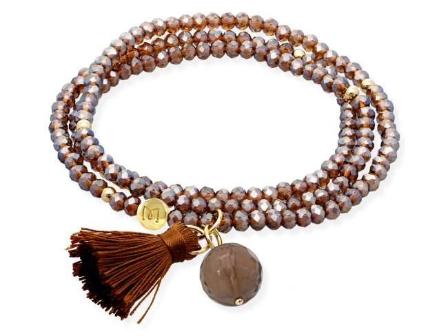 Bracelet ZEN MOKA with gemstone de Marina Garcia Joyas en plata Bracelet in 925 sterling silver plated with 18kt yellow gold, with elastic silicone band and faceted strass glass, with Smoky Quartz. Medium size 17 cm. (51 cm total)