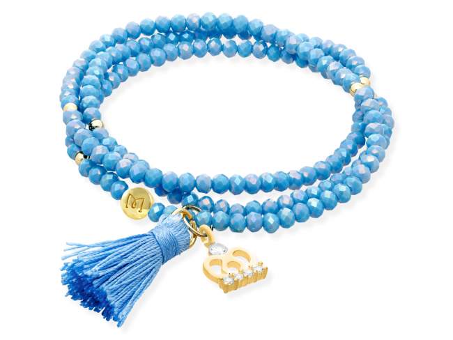 Pulsera ZEN AQUA con Corona de Marina Garcia Joyas en plata Pulsera de plata de primera ley (925) chapada en oro amarillo de 18kt, con nucleo de silicona elástica y cristal de strass facetado, con charm Corona. Talla media de 17 cm. (51 cm. total)