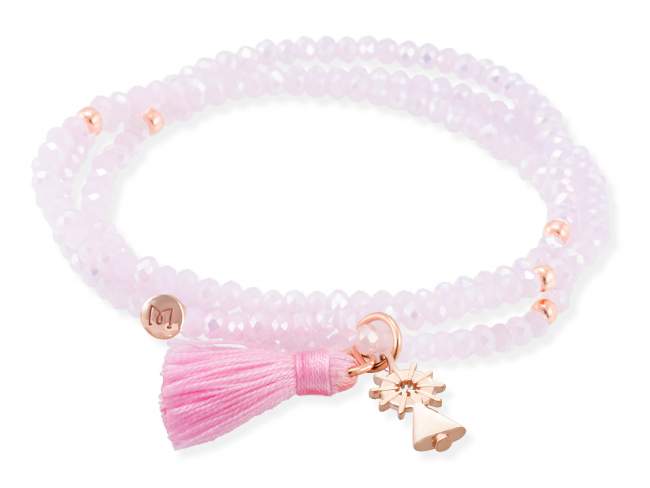 Bracelet ZEN ROSE mit Virgen Pilar de Marina Garcia Joyas en plata Armband in Silber (925) vergoldet in 18 Karat Rosegold, mit elastischem Silikonband und facettiertem Strassglas, mit Virgen Pilar. Mittel 17 cm. (51 cm insgesamt)