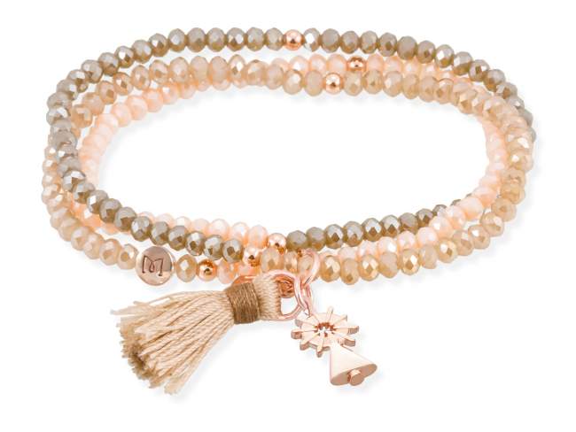 Bracelet ZEN ICE COFFEE with Virgen Pilar de Marina Garcia Joyas en plata Bracelet in 925 sterling silver plated with 18kt rose gold, with elastic silicone band and faceted strass glass, with Virgen Pilar. Large size 18 cm. (54 cm total)