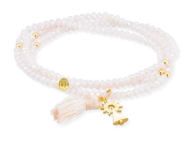 Bracelet ZEN NUDE with Virgen Pilar de Marina Garcia Joyas en plata Bracelet in 925 sterling silver plated with 18kt yellow gold, with elastic silicone band and faceted strass glass, with Virgen Pilar. Medium size 17 cm. (51 cm total)