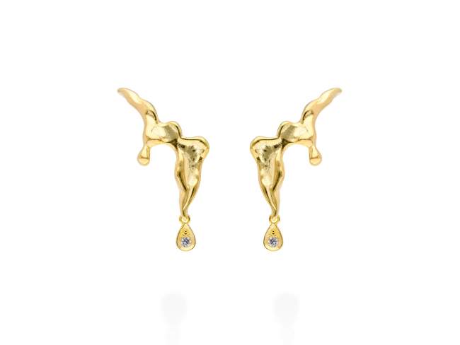 Climber Earring Vernissage mini  in golden silver de Marina Garcia Joyas en plata Climber Earrings in 18kt yellow gold plated 925 sterling silver and white cubic zirconia. (size: 2 x 2 cm.)