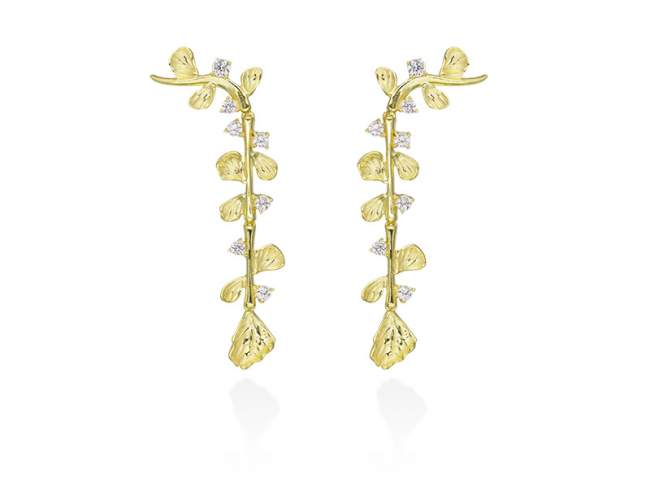 Pendientes Guipur maxi  en plata dorada de Marina Garcia Joyas en plata Pendientes de plata de primera ley (925) chapada en oro amarillo de 18kt con circonita blanca. (tamaño: 6 x 2 cm.)