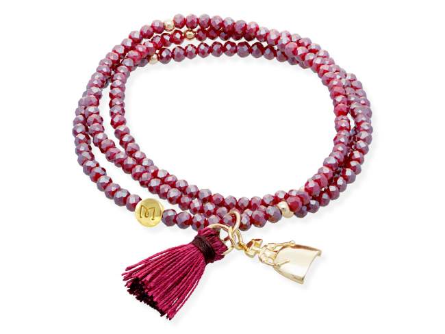 Bracelet ZEN BURGUNDY with Menina de Marina Garcia Joyas en plata Bracelet in 925 sterling silver plated with 18kt yellow gold, with elastic silicone band and faceted strass glass, with Menina charm. Medium size 17 cm. (51 cm total)