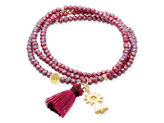 Bracelet ZEN BURGUNDY mit Virgen Pilar de Marina Garcia Joyas en plata Armband in Silber (925) vergoldet in 18 Karat Gelbgold, mit elastischem Silikonband und facettiertem Strassglas, mit Virgen Pilar. Mittel 17 cm. (51 cm insgesamt)