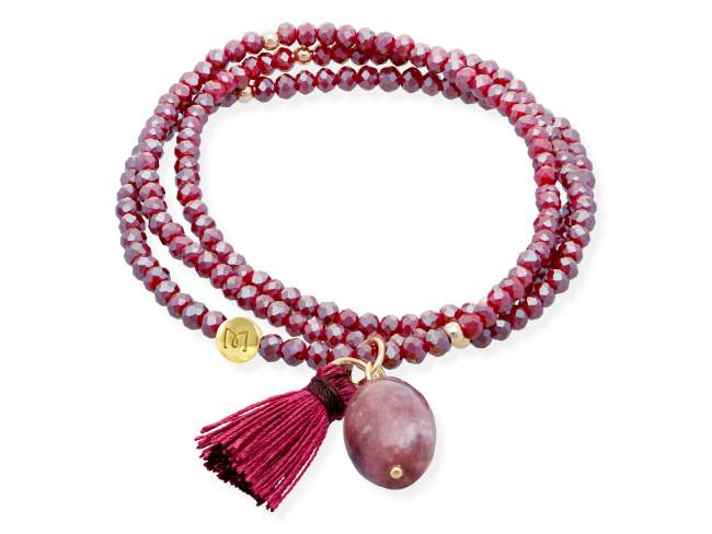 Bracelet ZEN BURGUNDY with gemstone de Marina Garcia Joyas en plata Bracelet in 925 sterling silver plated with 18kt yellow gold, with elastic silicone band and faceted strass glass, with pink lepidolite. Medium size 17 cm. (51 cm total)