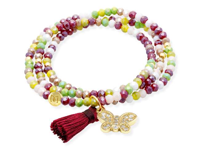 Bracelet ZEN SOHO with butterfly de Marina Garcia Joyas en plata Bracelet in 925 sterling silver plated with 18kt yellow gold, with elastic silicone band and faceted strass glass, with butterfly charm. Medium size 17 cm. (51 cm total)