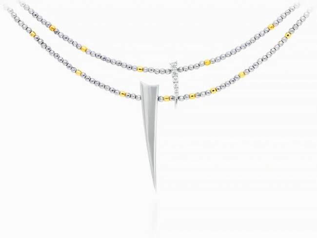 Necklace Spine  in silver de Marina Garcia Joyas en plata Necklace in rhodium plated 925 sterling silver, white cubic zirconia and hematite. (Length of necklace: 40+3 cm. Size of pendant: 4 cm.)