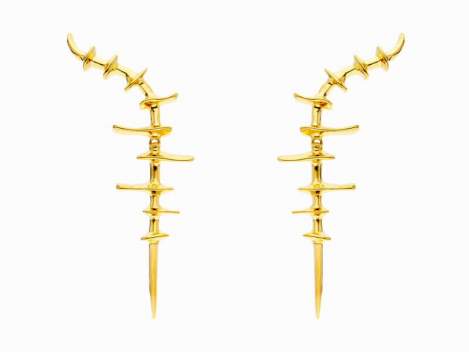 Earrings Vertebral  in golden silver