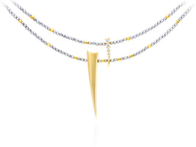 Necklace Spine  in golden silver de Marina Garcia Joyas en plata Necklace in 18kt yellow gold plated 925 sterling silver, white cubic zirconia and hematite. (Length of necklace: 40+3 cm. Size of pendant: 4 cm.)