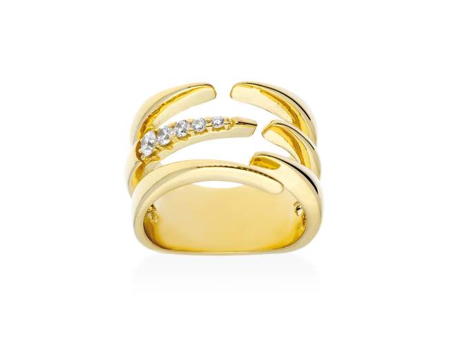 Anillo de plata triple aro de Marina Garcia Joyas en plata Anillo de plata de primera ley (925) chapada en oro amarillo de 18kt y circonita blanca.