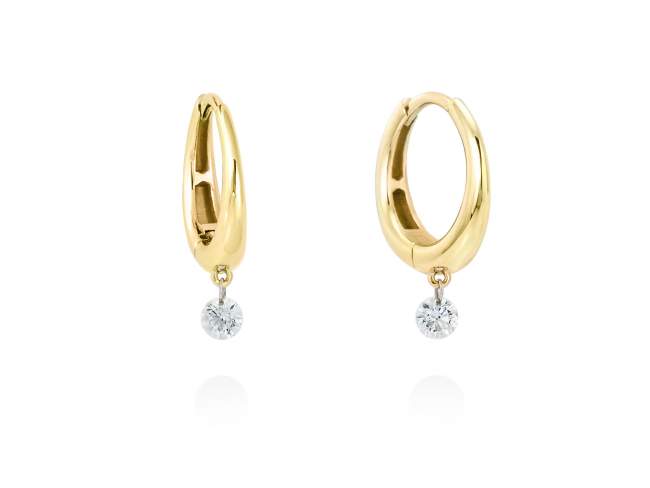 Pendientes en Oro amarillo 18Kt. Y diamantes 0,20 qt. de Marina Garcia Joyas en plata Pendientes de Oro amarillo de ley (750/1000) con 2 diamantes de peso total 0,20 qt.con taladro laser en faceta cuadrangular superior. (diametro exterior: 13 mm.)