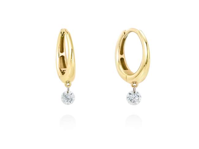 Pendientes en Oro amarillo 18Kt. Y diamantes 0,31 qt. de Marina Garcia Joyas en plata Pendientes de Oro amarillo de ley (750/1000) con 2 diamantes de peso total 0,31 qt.con taladro laser en faceta cuadrangular superior. (diametro exterior: 13 mm)