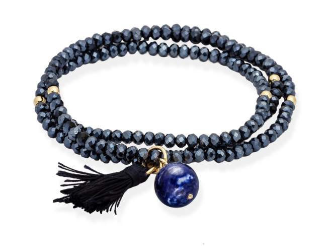 Armbänder ZEN Blau in silber  vergoldet de Marina Garcia Joyas en plata Armband in Silber (925) vergoldet in 18 Karat  Gelbgold mit Facettierten blauen Strass und lapislazuli. (Handgelenkgröße: 51 cm)